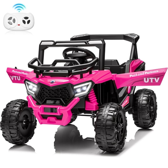 Joyracer 12V Ride on Toys UTV with Remote Control, Kids Power Car Wheels with Swing Mode, 3 Speeds, Bluetooth, LED Lights, Spring Suspension, Pink