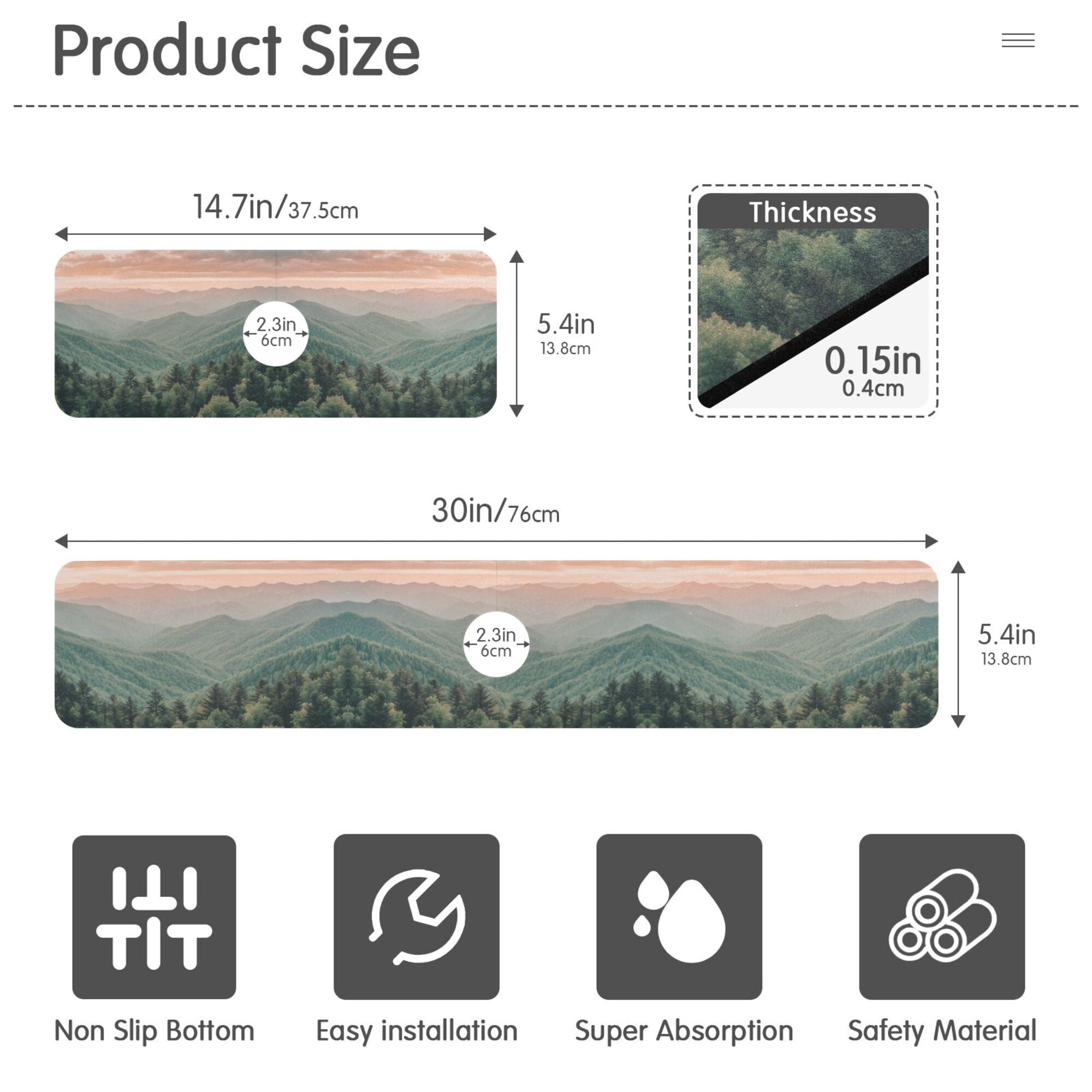Yayeee Faucet Mat for Kitchen Sink 14.7" Diatomite Long Splash Guard Pad, Mountains at Dawn, 2 Pack