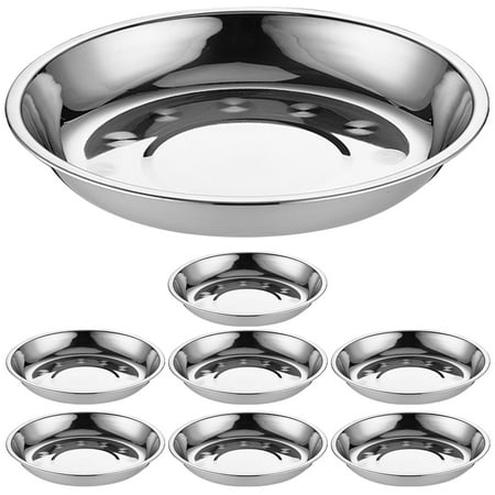 

8Pcs Stainless Steel Round Plates Round Dinner Plates Barbecue Trays Food Serving Plates