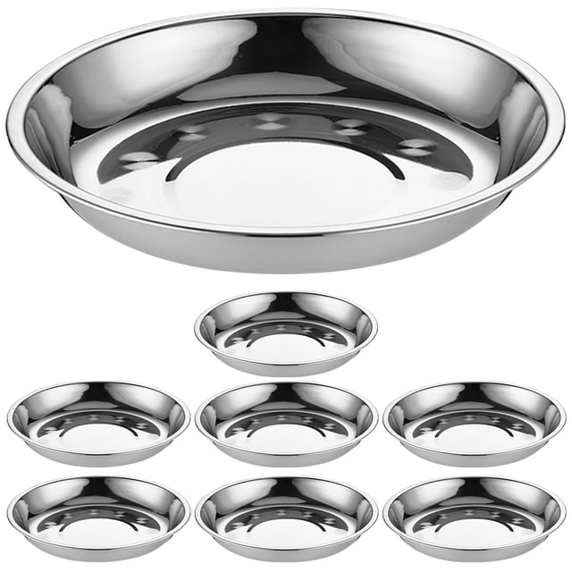 8 platos redondos de acero inoxidable, platos redondos para cena, bandejas para barbacoa y platos para servir comida.