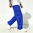 thumbnail image 4 of Resicozy Baggy Sweatpants Men Wide Leg Casual Joggers Cotton Loose Drawstring Elastic Waist Pants with Pockets Royal Blue 3XL, 4 of 8