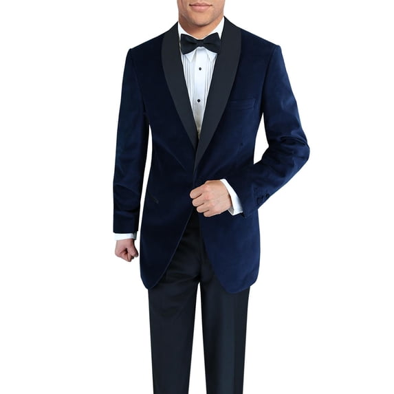 DTI BB Signature Men's One Button Shawl Lapel Blue Velvet Tuxedo Suit Blue