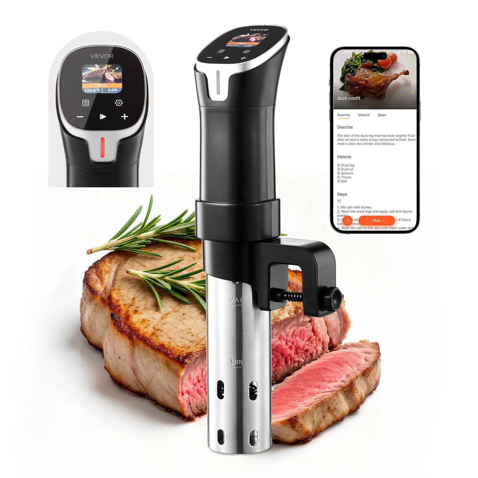 CAFORKP 1100W WIFI Sous Vide Precision Cooker with App Control - 10 Preset Recipes & Fast Heating Immersion Circulator for Professional Results