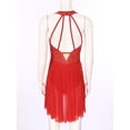 thumbnail image 4 of Oyolan Figure Ice Skating Dress for Women Sleeveless Glitter Rhinestones Mesh Splice Leotard Red XL, 4 of 5