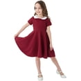 thumbnail image 5 of RMGVDSD Girl's Dress Short Sleeve Casual Vintage Collar Fit Dresses School Style Children's Summer A-Line Skater Party Dress Sundress Casual, 5 of 8