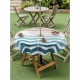 thumbnail image 5 of Outdoor Tablecloth with Umbrella Hole, Teal Brown Ombre Spillproof Waterproof Outdoor Table Cover, Modern Art Gradient White Geometric Patio Tablecloths for Party/Garden/Picnic, Round 60 inch, 5 of 9