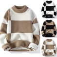 thumbnail image 2 of comerut Men Autumn Winter Contrast Color Sweater O-neck Long Sleeve Thickened Warm Knitting Tops High Elastic Knitwear, 2 of 7