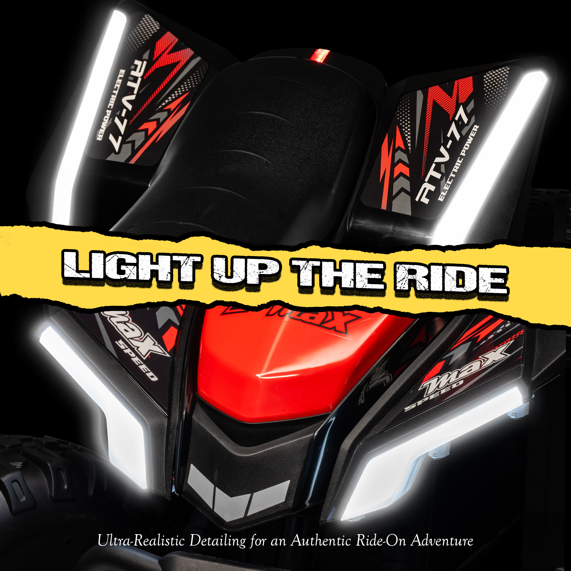Kids ATV 4 Wheeler, Two Seater 24V Ride On Toy for Big Kid w/Unique LED Light, Music, Wireless, Story, 24 Volt Ride on Car Electric Quad for Boys Girls, Red