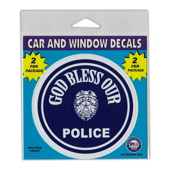 Window Decals, 2-Pack, God Bless Our Police (Law Enforcement), 4" Diameter Vinyl Stickers