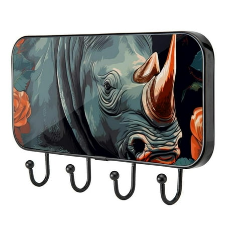 

Rhinoceros Animals Self Adhesive Towel Coat Wood Iron Hooks for Home Keys Door Outdoor Home Improvement Utility Hook