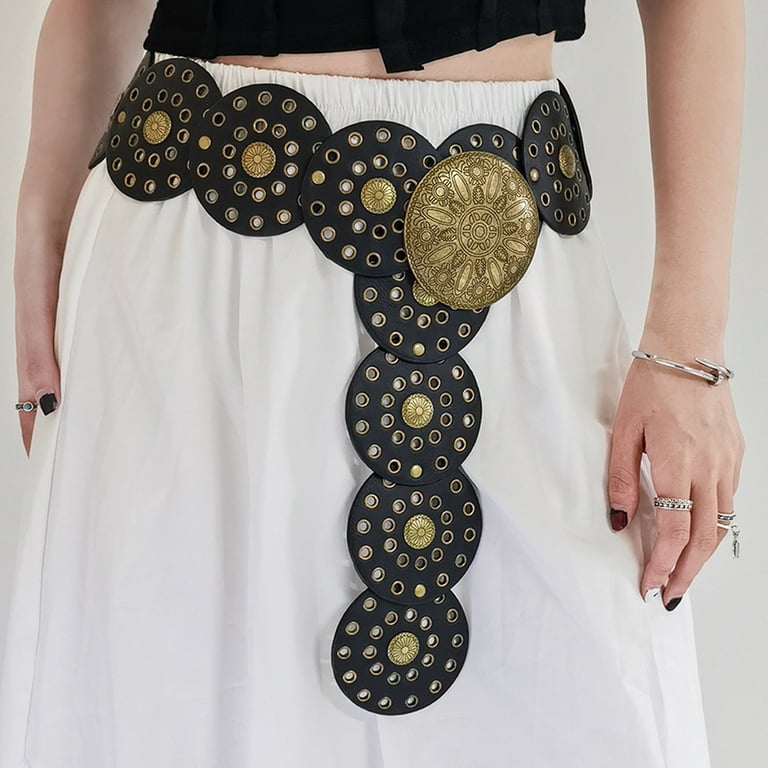Hirigin Wide Boho Disc Belt for Women Vintage Concho Leather  display picture 3
