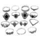 thumbnail image 1 of 15/PCS Set Retro Silver Open Rings Geometric Black Gemstone Set Rings For Girls, 1 of 5