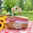 thumbnail image 2 of EIMELI 1Pcs Lace Decor Large Capacity Handmade Camping Storage Basket Natural Wicker Basket with Handle Lid Camping Accessories, 2 of 10