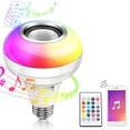 thumbnail image 1 of Bombilla LED inteligente, E26/E27, 12 W, LED RGB, altavoz Bluetooth, recargable, control remoto, luz multicolor para reproducción de música y audio., 1 of 8
