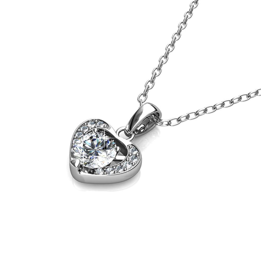 Cate & Chloe Amberly 18k White Gold Plated Heart Pendant Necklace with Swarovski Crystals for Women