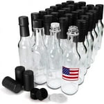 5oz Hot Sauce Bottles, Empty Clear Glass Woozy Bottles with Shrink Capsules, Small Wine Bottle with Shirnk Bands, Canning Bottle Cap Orifice Reducer Self-Printable Labels Free Design Template 30 BLACK