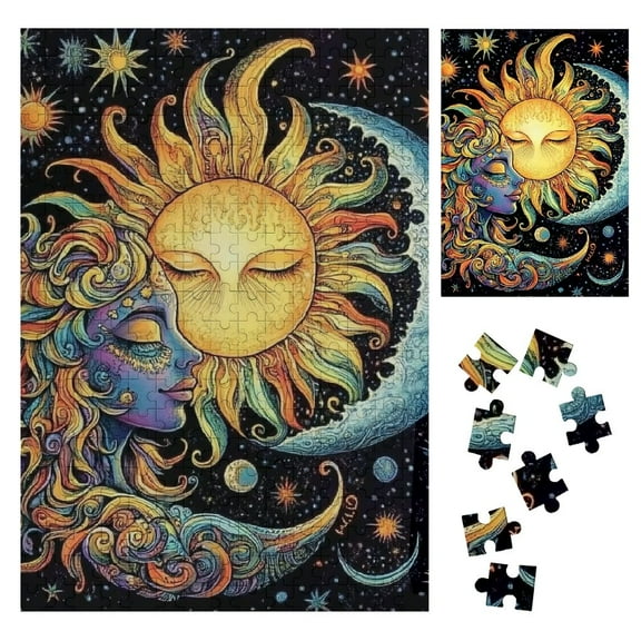 BCIIG Sun Moon Psychedelic Art Wooden Jigsaw Puzzle Vertical Impossible Wooden Puzzle Gift for Family Friends 300PCS