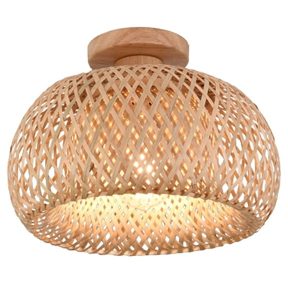 IC INSTANT COACH Rattan Semi Flush Mount Ceiling Light, Mini Bamboo Ceiling Light Fixture, Handmade Boho Rattan Light Chandelier, Farmhouse Light Fixtures for Bedroom Kids Room Hallway Corridor Passwa