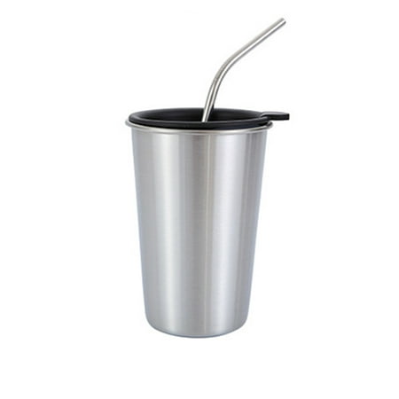 304 Stainless Steel Cup Coffee Mug Cold Drink Straw Lid Set Outdoor Camping Travel Picnic Juice Milk Tea Beer (Best Cold Appetizers For Picnics)