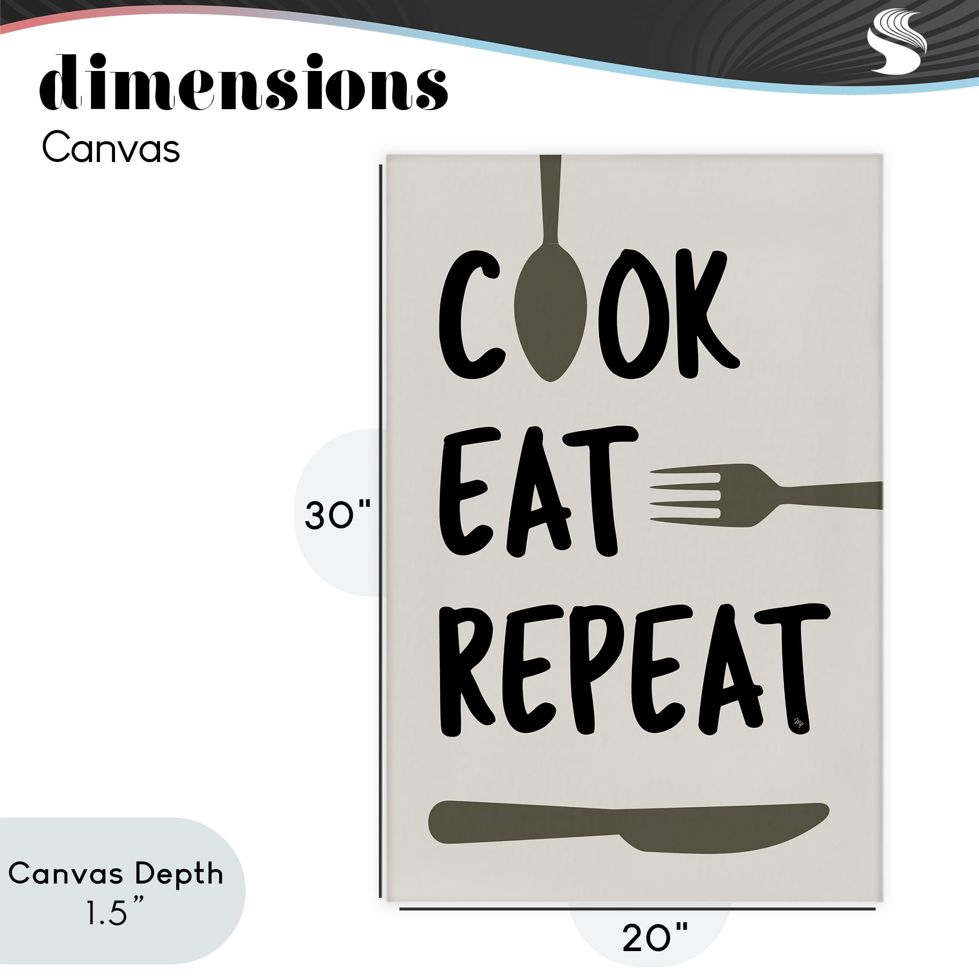 Stupell Industries Cook Eat Repeat with Utensils Canvas Wall Art, design by Martina Pavlova