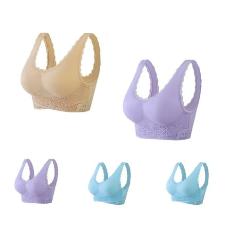 Bigersell Wireless Push up Bras 5pc V-Neck Wire-Free Bra Support Women Fashion Deep Cup Bra Push-Up Bra Style R-200 Basic Bra Strap Nylon Balconette Bra Feature Everyday Bras Underwear Purple 3XL