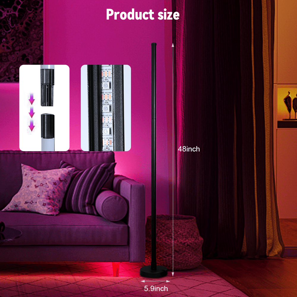 LED Corner Floor Lamp, LED Corner Lamp with App and Remote Control, RGB 16 Million DIY Colors & 68+ Scene, Music Sync, Color Changing Smart Ambient Light for Living Rooms, Bedrooms, and Gaming Rooms