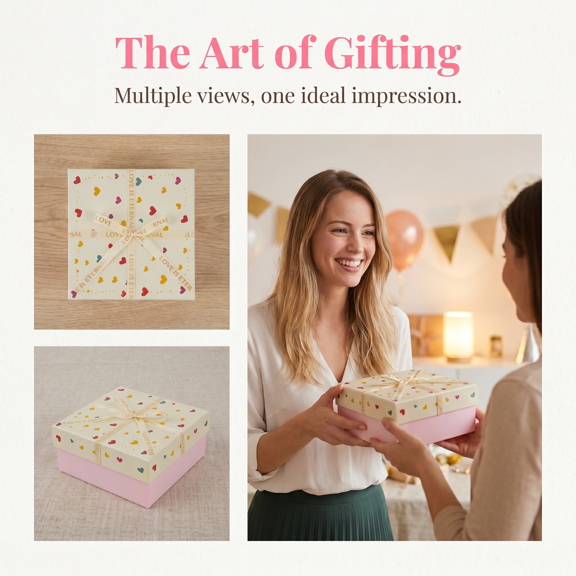 Unique Bargains Colorful Heart Shaped Ribbon Versatile Gift Box Pink 5.9" x 5.9" x 2.8"