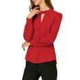 thumbnail image 5 of DARING DIVA Women's Stand Collar Long Sleeve Office Blouse XS Red, 5 of 7