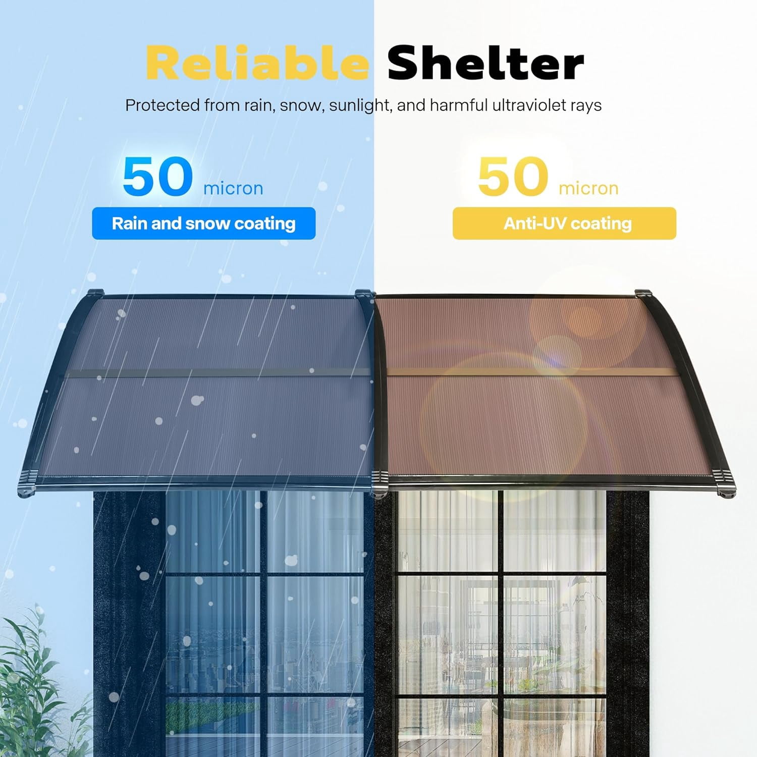 SPECSTAR Polycarbonate Window Door Awning Spliced Canopy Brown with Black Bracket 40 inch x 80 inch