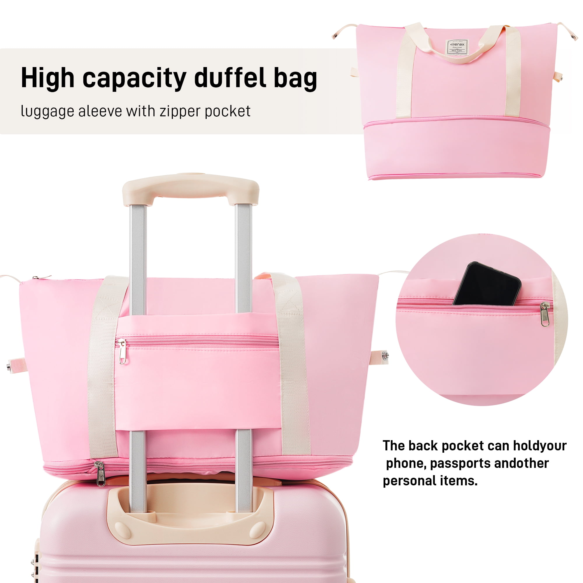 3 Piece ABS Hard Shell Luggage Sets with Big Travel Bag,Lightweight Suitcase with TSA Lock,Airline Certified Carry-on Luggage(20/24in),Light Pink