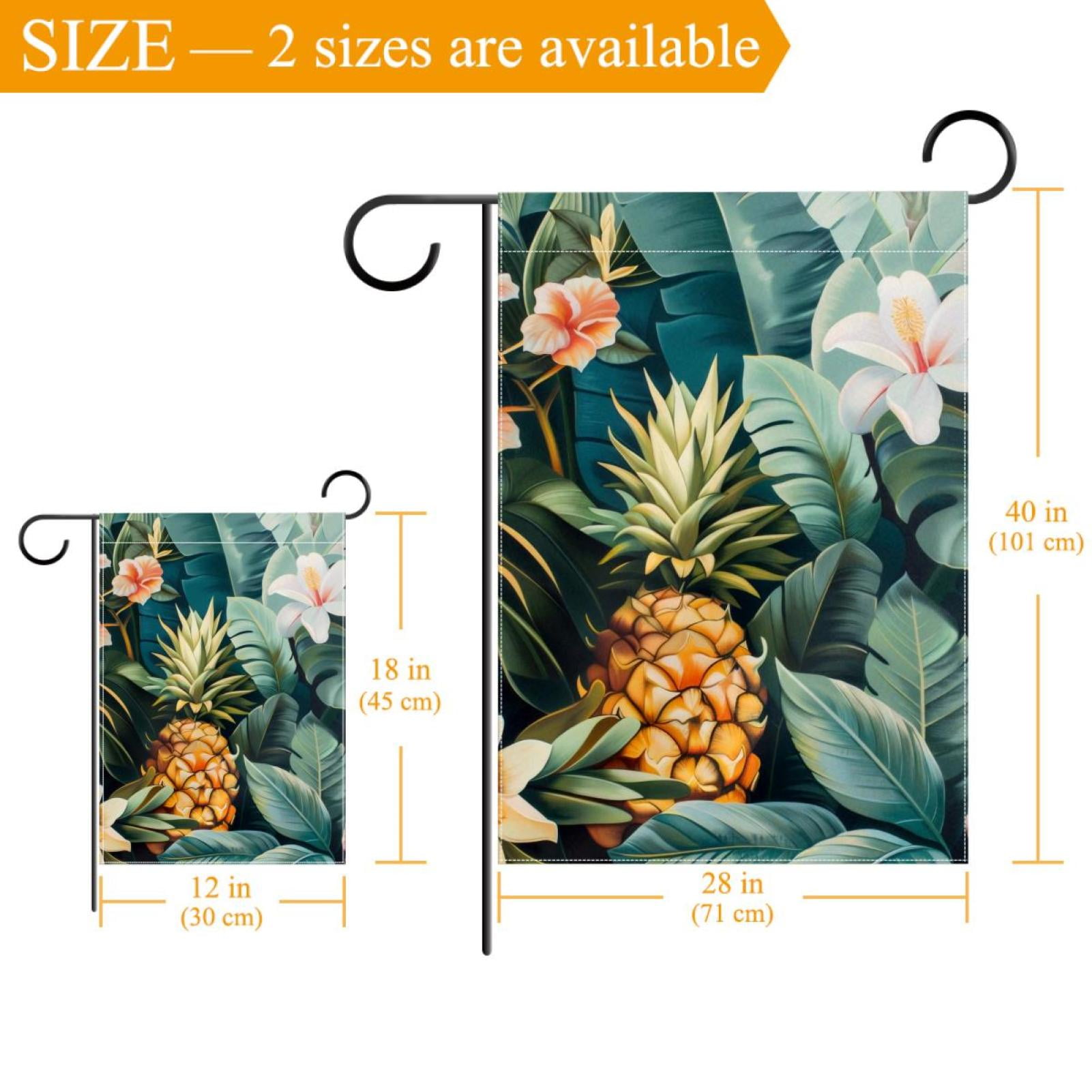 Welcome Tropical Plants Pineapple Flowers Garden Flag, Vertical Double Sided Small House Flag, Yard Farmhouse Outdoor Deck Veranda Lawn Decor 28x40 Inch