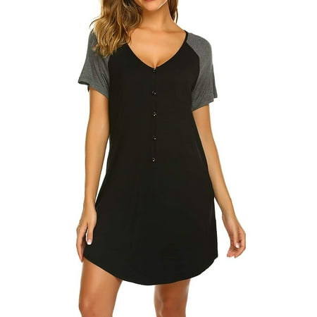 

TOTO Night Out Dresses For Women Sleepwear Loose Crew Neck Short Sleeve Buttons Loungewear Nightgown Soft Sleeping Dress