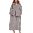 thumbnail image 1 of Kmbangi Women Velvet Sleeping Robe, Long Sleeve Hooded Neck Kangaroo Pockets Solid Color Nightwear, 1 of 3