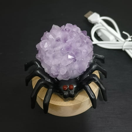 

RWVBM Natural Crystal Spider Lamp Halloween Decorative Lighting Crystal Desk Lamp Bedside Study Night Light Home Décor Accent for Spooky Season Night Lights Essentials Savings Deals(Purple)