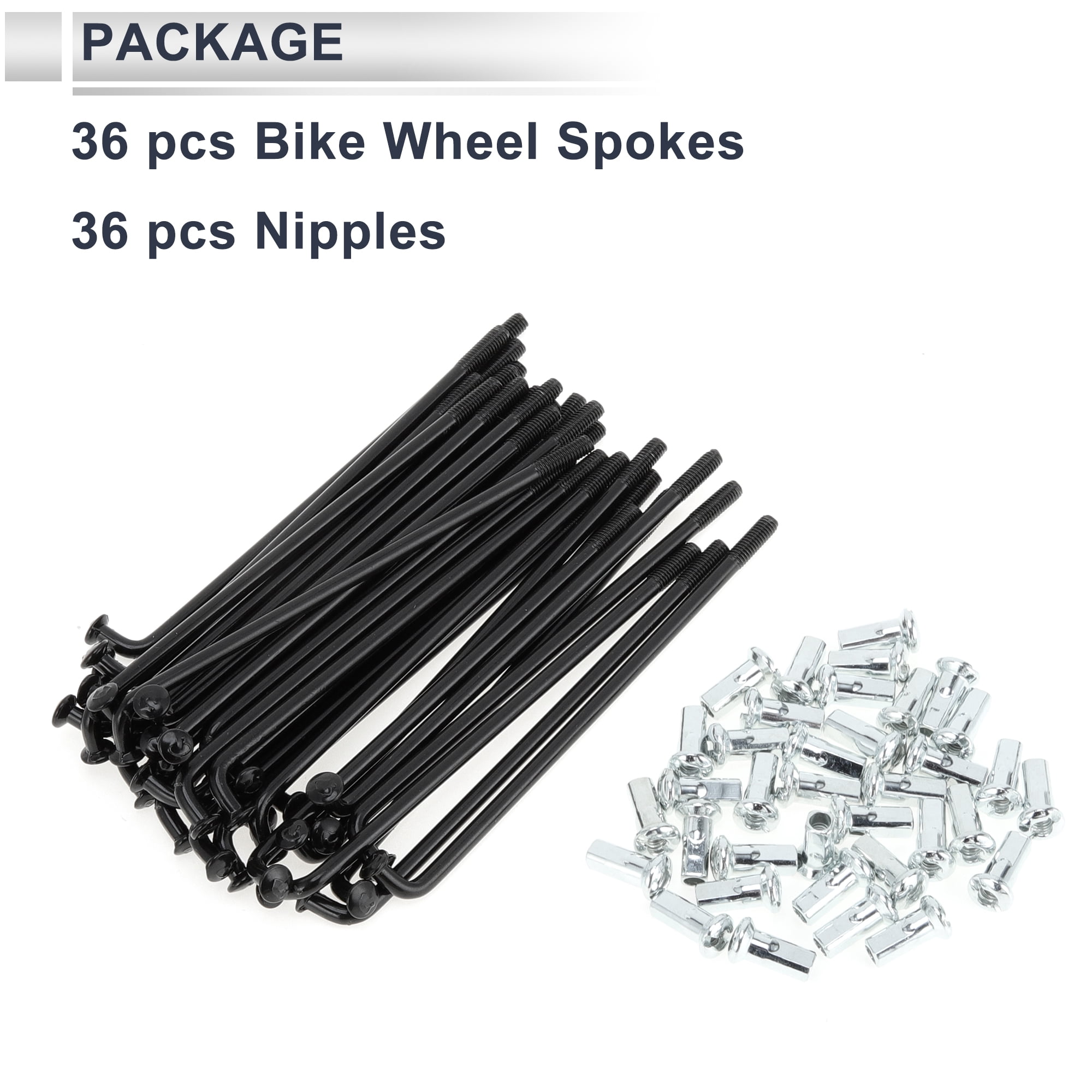 Unique Bargains 36Pcs Universal 12G Bike Wheel Spokes with Nipples Black 2.99"