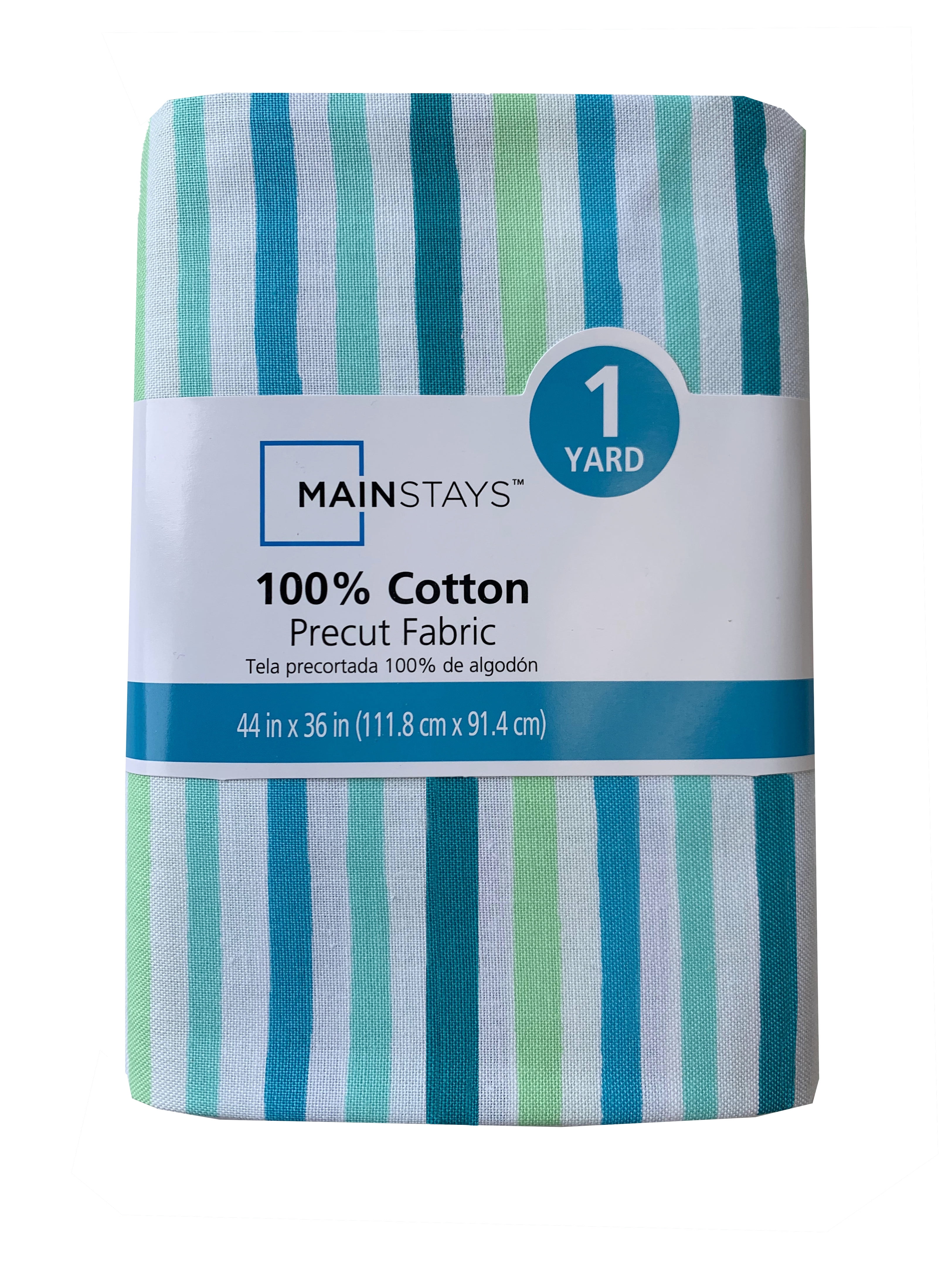 (3 pack) Mainstays 100% Cotton 1 Yard Precut Fabric Multi-color Aqua Stripe