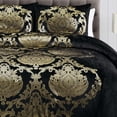 thumbnail image 3 of Metallic Print Comforter Set Distressed Velvet Face with Metallic Foil Print and Brushed Solid Microfiber Reverse with Light Weight Soft Poly Fill 3 Pieces Black Gold Queen, 3 of 7