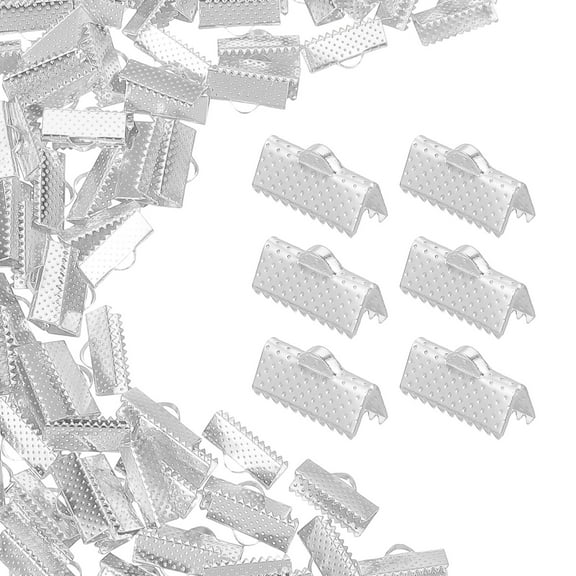 200Pcs Ribbon Ends, 16mm Ribbon Crimp Clamp End Bookmark Leather Pinch Crimps Cord Ends, Foldable Clasps Crimp End for Necklace Bracelet DIY Craft Making, Silver