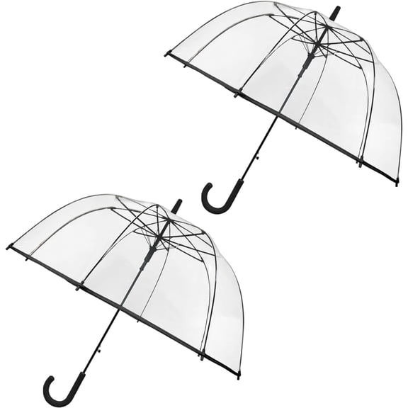 Unbranded Teen Clear Dome Long Handle Bubble Rain Umbrella, White, 2 Pack