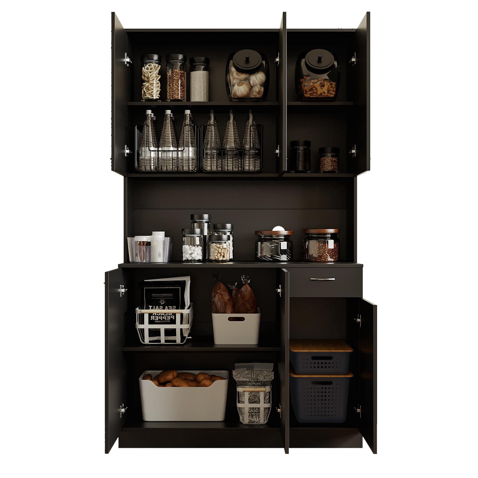 JOYSOURCE Kitchen Pantry Cabinets with 6 Doors and 3 Adjustable Shelves, 71" China Cabinet Hutch with Freestanding, Buffet Cabinet with Storage, Microwave Stand with Storage Cabinet, Black