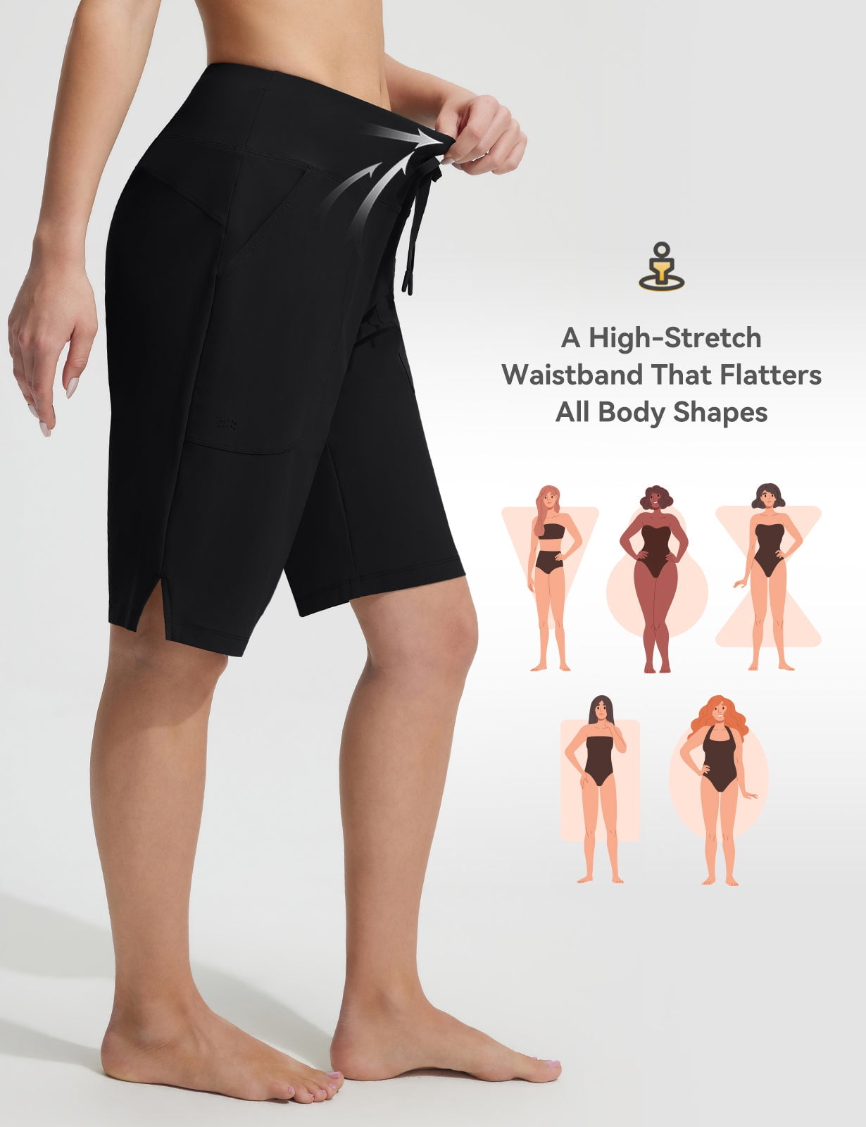 BALEAF long Swim Shorts For Women Bermuda High Waisted Quick Dry Swimming Bottoms Knee Length Tummy Control Swimsuits with Pockets Liner Black 3XL