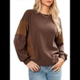 thumbnail image 1 of Sudadera Informal de Gran Tamaño para Mujer, Cuello Redondo, Bloques de Color, Holgada, Tipo Jersey. Café XL, 1 of 8