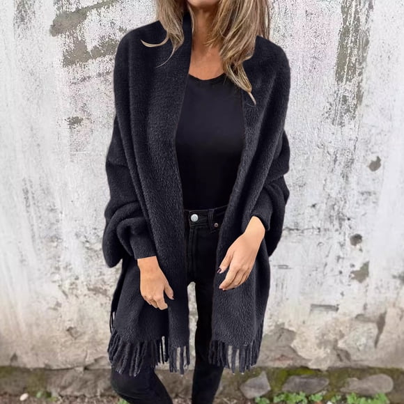 Amzcrzy Fleece Jacket Women Women's Loose Casual Solid Color Shawl Jacket with Plush Tassel for and Winter Cardigan Womens Fleece Jacket Winter Jackets for Women Cardigans for Women Trendy