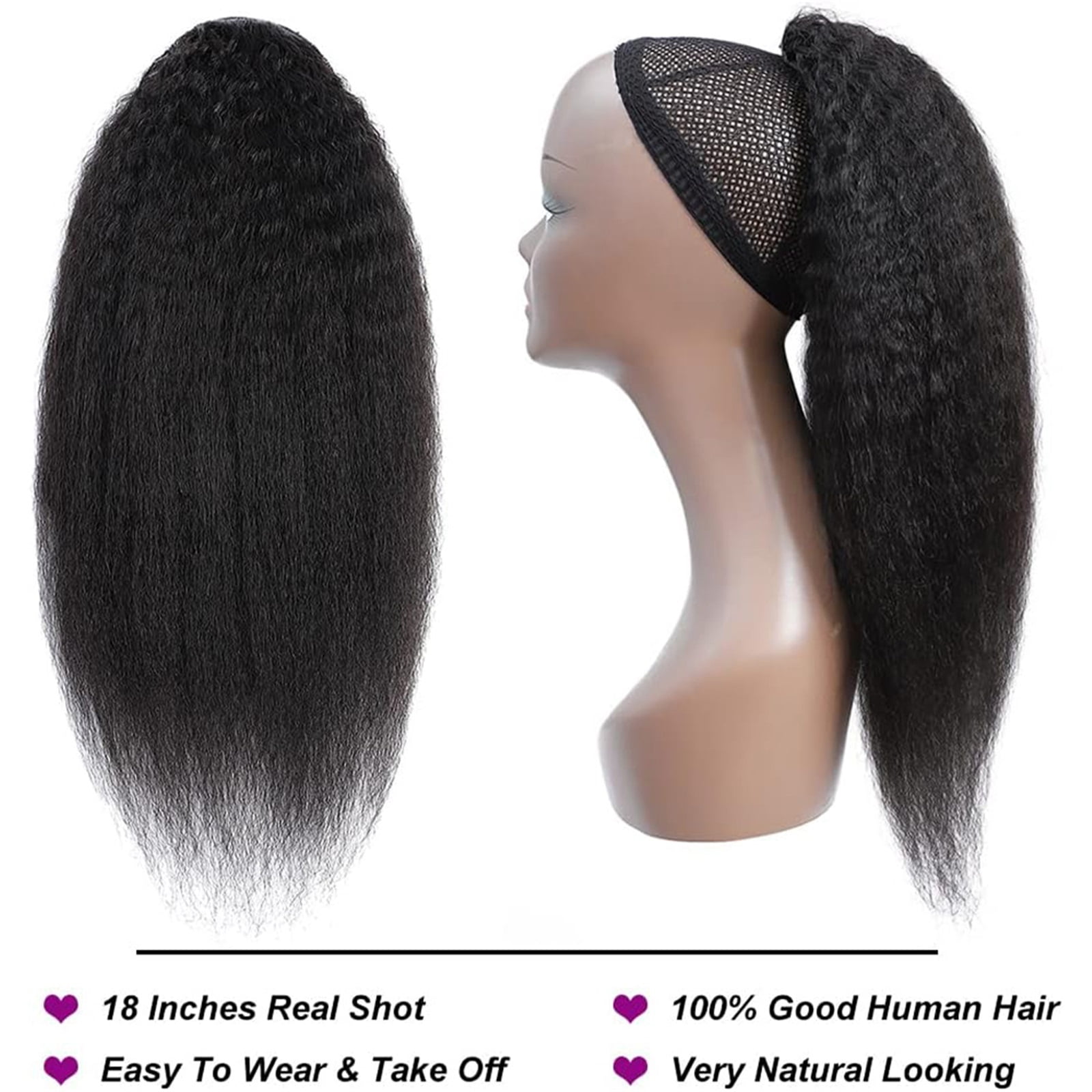 Brazilian Kinky Straight Drawstring Ponytail Human Hair Extensions Remy Pony Tail with Clip