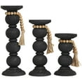thumbnail image 6 of DecMode 3 Candle Black Wood Handmade Bubble Inspired Matte Candle Holder with Beaded Garland Accent, Set of 3, 6 of 7
