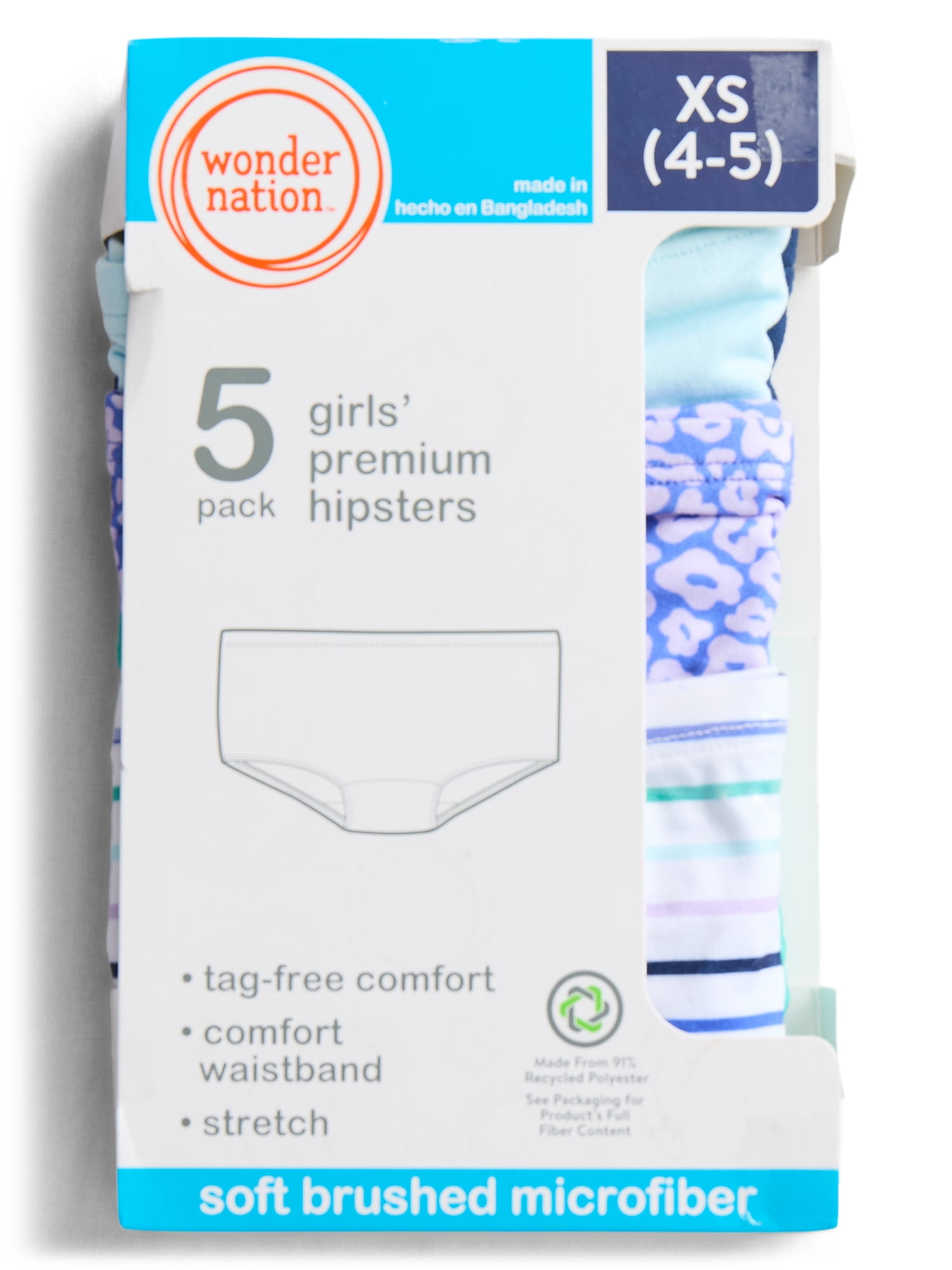 Wonder Nation Girls Premium Hipster Underwear, 5-Pack, Sizes S-XL