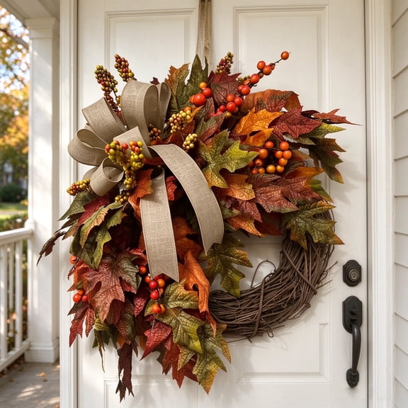 18 Inch Fall Wreaths for Front Door, Autumn Flower Wreath