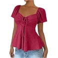 thumbnail image 2 of AUNVITO Women's V-Neck Drawstring Tie Short Sleeve T-Shirt for Sexy Casual Style and Comfortable Fit, 2 of 9