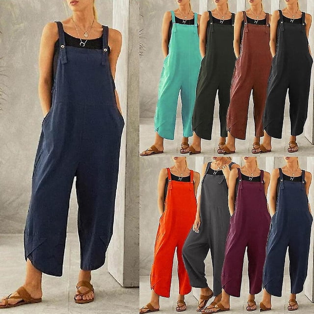 Mujer señoras verano otoño peto Cami Top botones mono holgado mono mono bolsillos pantalones vacaciones