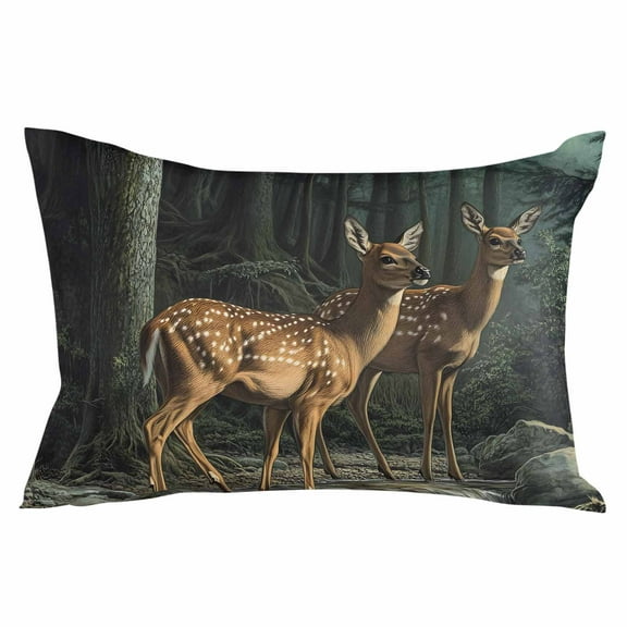 Forest Deer Throw Pillow Cover 12 x 20 Inch Decorative Pillow Cover Farmhouse River Vintage Elk Lumbar Pillowcase Seasonal Rectangle Cushion Case for Couch Sofa Bed Living Room